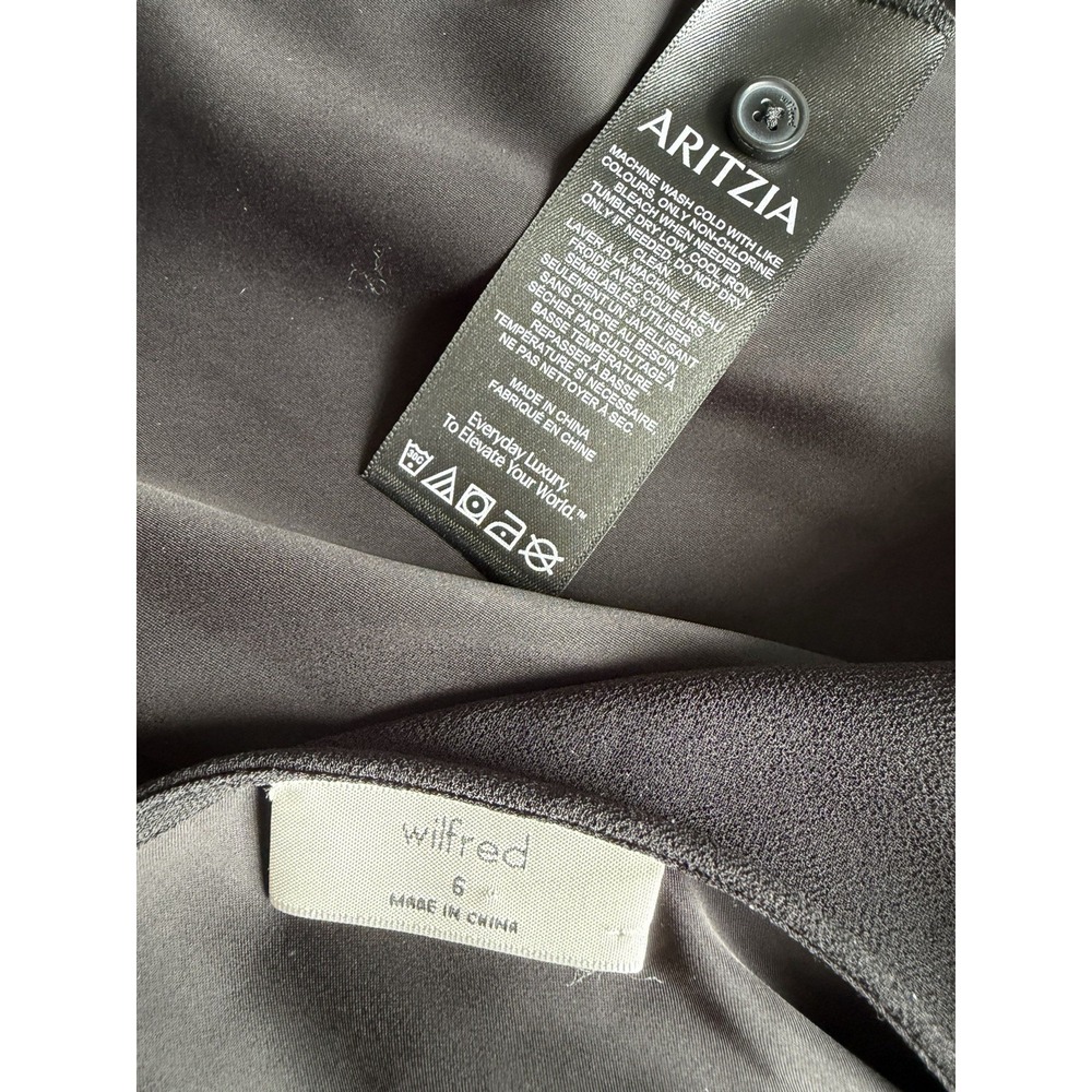 Aritzia Wilfred Cursive Dress Black Size 6 Long Sleeve V Neck Slit Midi - Picture 10 of 12